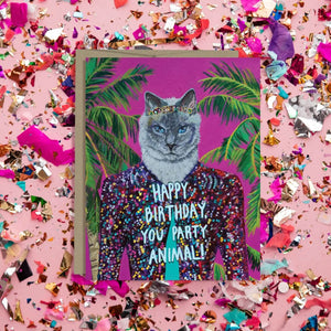 Happy Birthday You Party Animal - Cat Card by Stationery Bakery