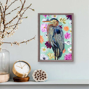 Heron Florals Mini Framed Canvas Print by Stationery Bakery