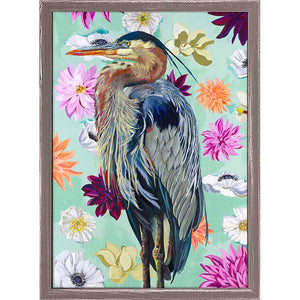 Heron Florals Mini Framed Canvas Print by Stationery Bakery