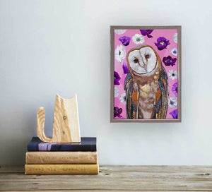 Owls with Blossoms  Mini Framed Canvas Print by Stationery Bakery