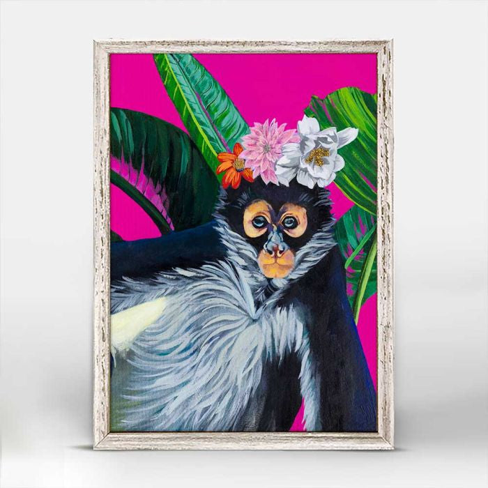 Tropical Spider Monkey Mini Framed Canvas Print by Stationery Bakery