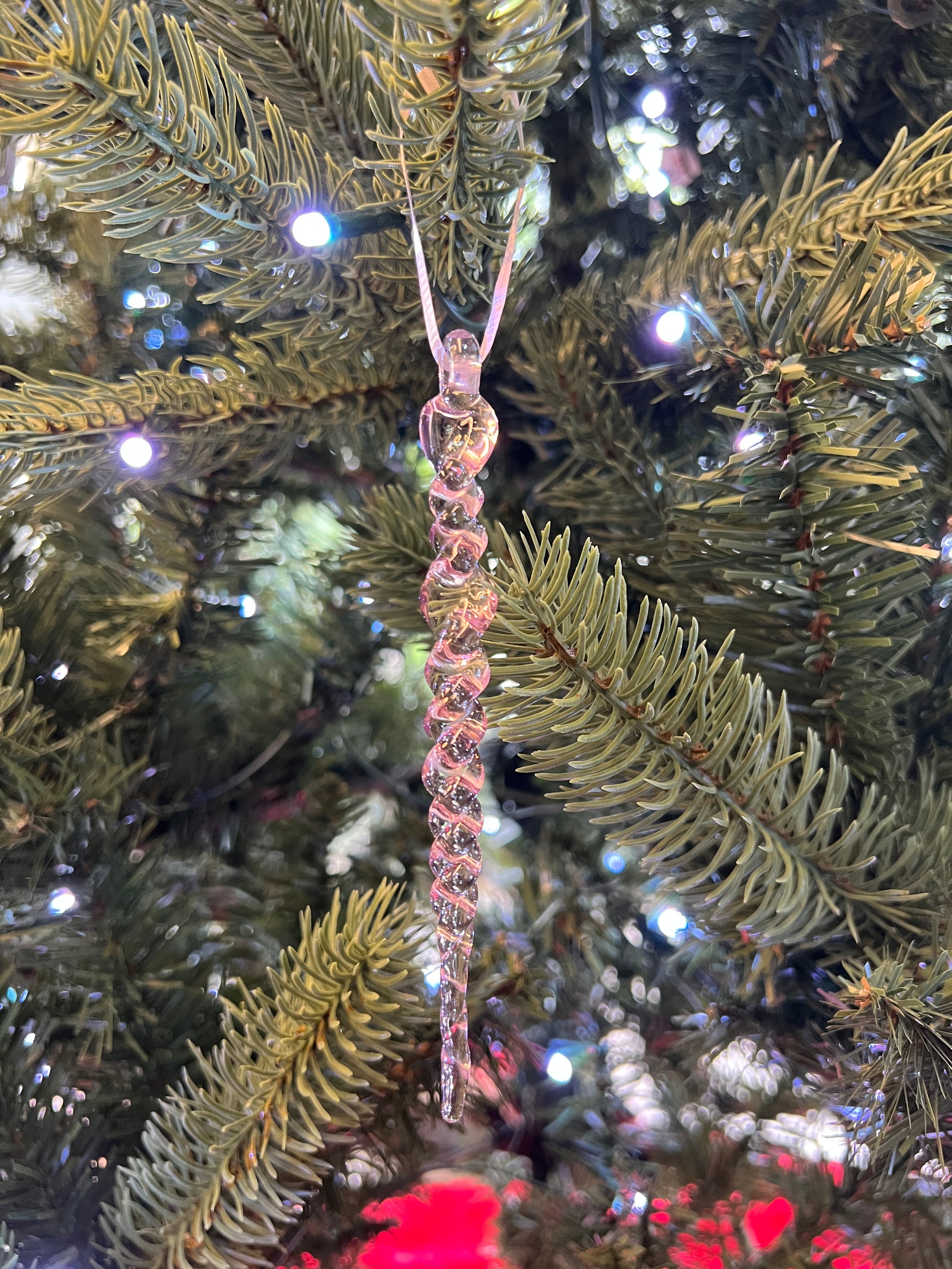 Pink Icicle Glass Christmas Ornament by Steve Vaught