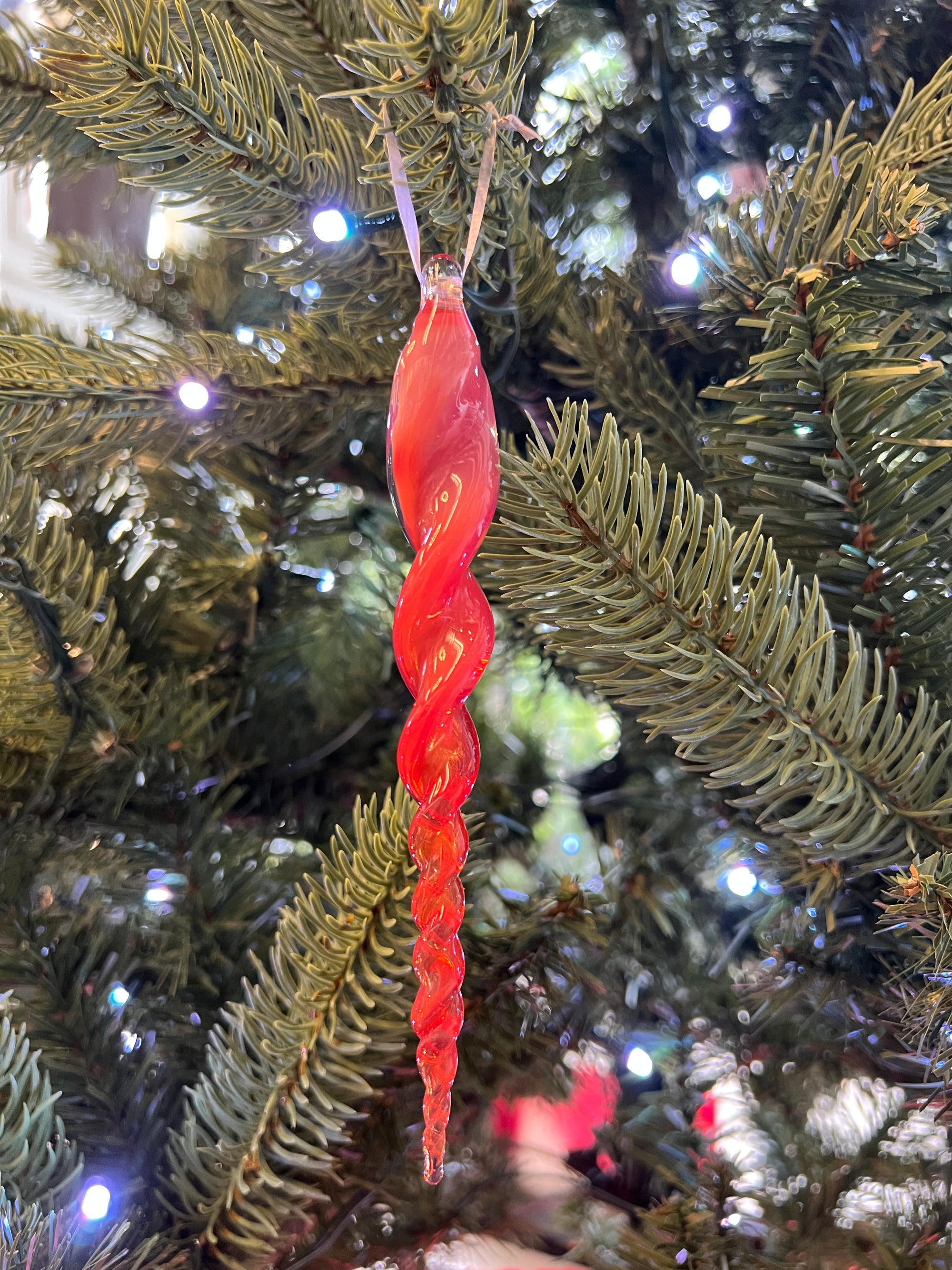 Pink Fade Icicle Glass Christmas Ornament by Steve Vaught
