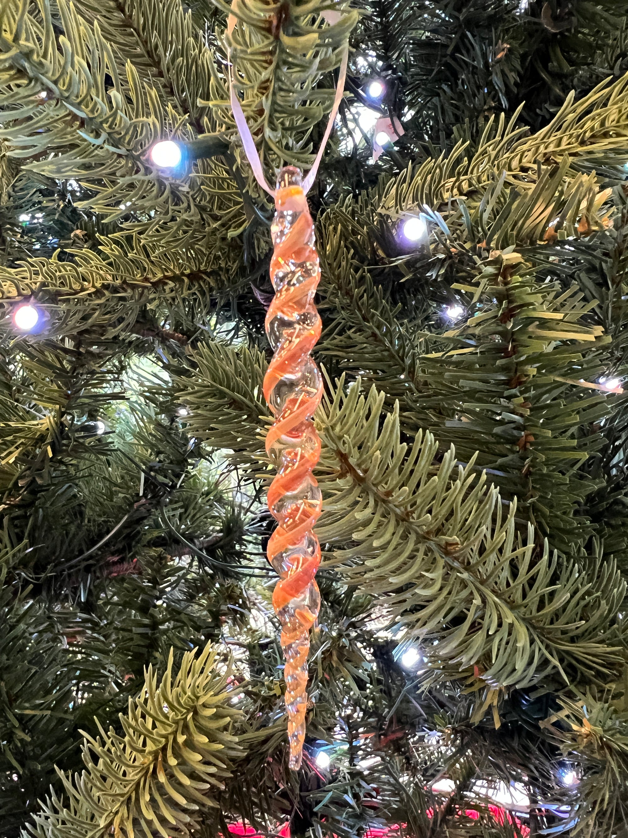 Pink Twist Icicle Glass Christmas Ornament by Steve Vaught