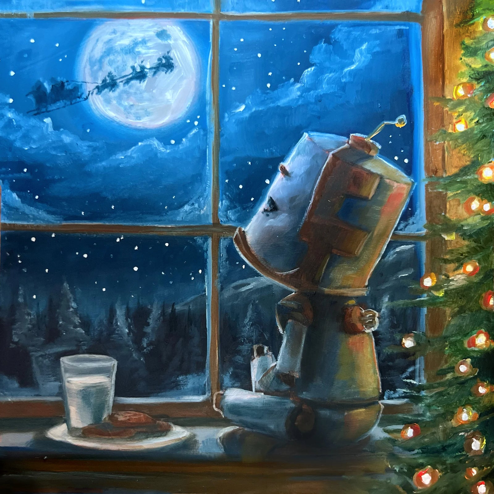 Twas the Night Bot - Robots in Rowboats by Lauren Briere + Paper Print