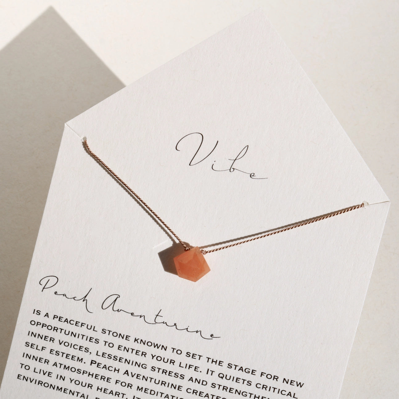 Peach Aventurine Pentagon + Silk Necklace by VIBE