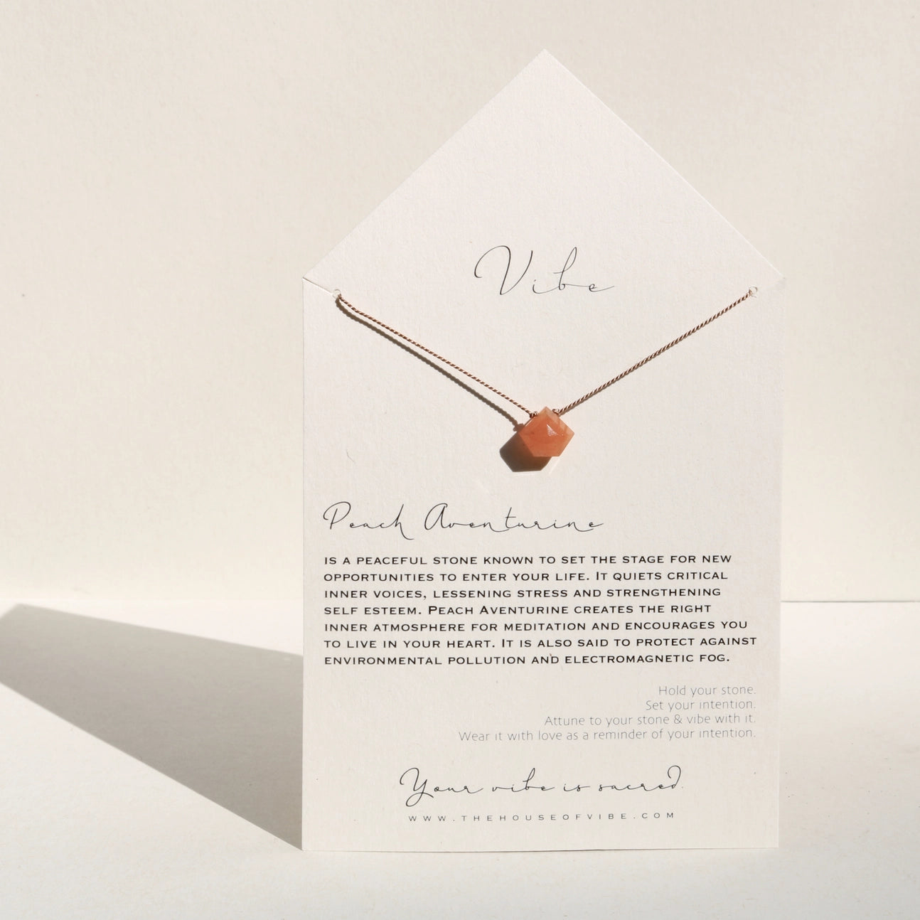 Peach Aventurine Pentagon + Silk Necklace by VIBE