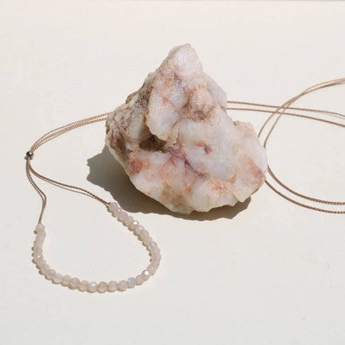 Peach Moonstone + Silk Necklace by VIBE