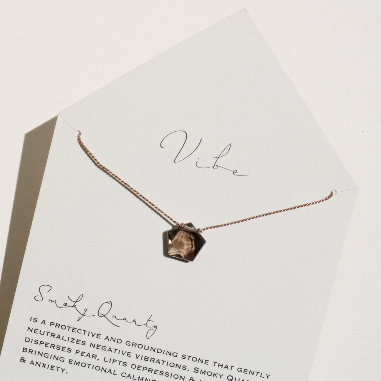 Smoky Quartz Pentagon + Silk Necklace by VIBE