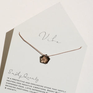 Smoky Quartz Pentagon + Silk Necklace by VIBE