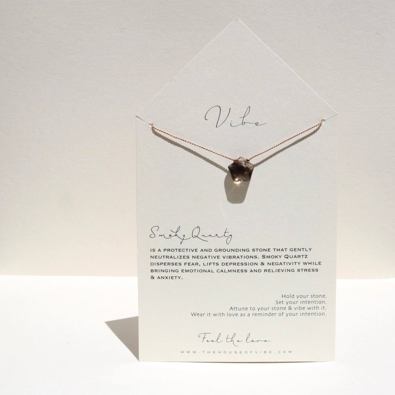 Smoky Quartz Pentagon + Silk Necklace by VIBE
