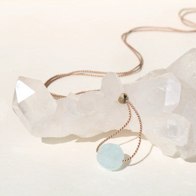 Aquamarine Single Stone + Silk Necklace by VIBE