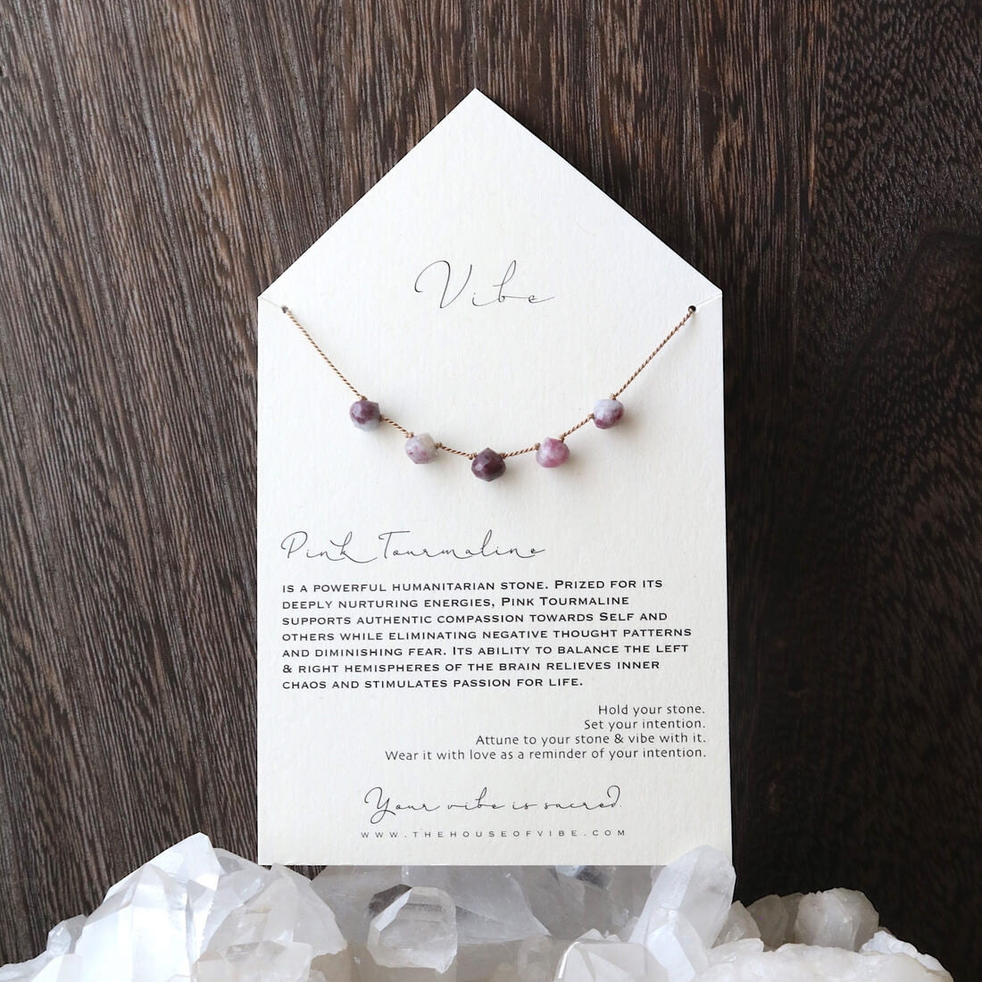 Pink Tourmaline 5 Crystal Necklace by VIBE - Art for the People