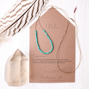 All Vibe necklaces are handcrafted with natural gemstones and silk.