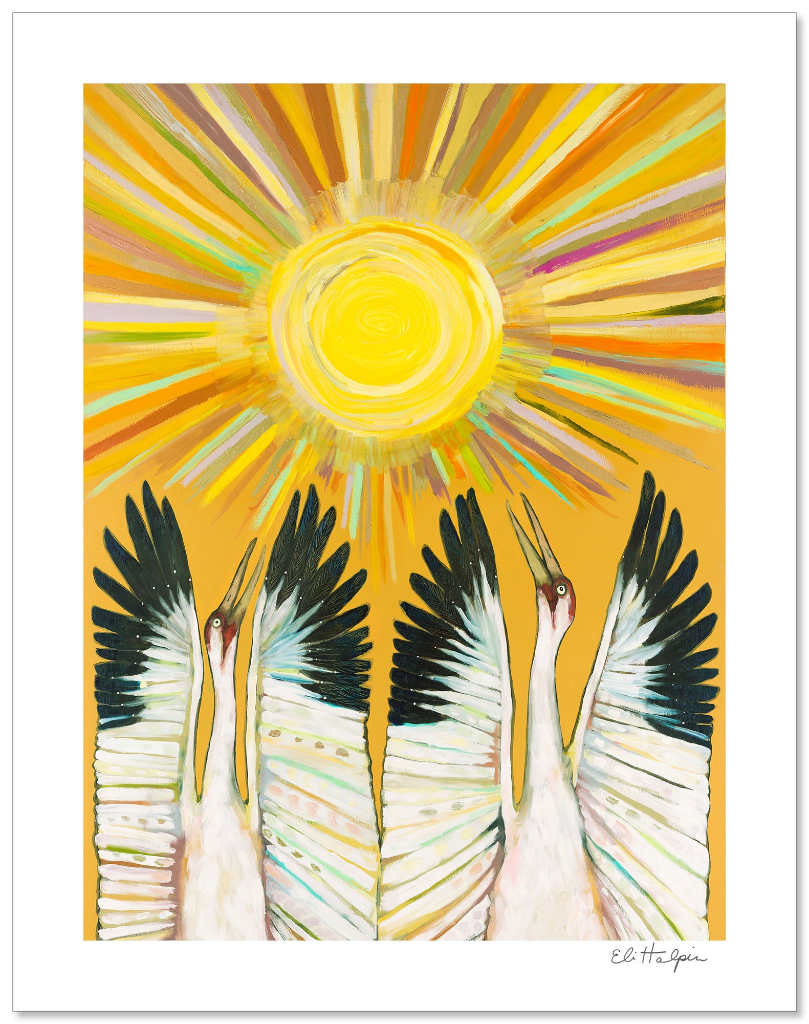 Whooping Crane Sun Dancers Print by Eli Halpin + 11"x14" Paper