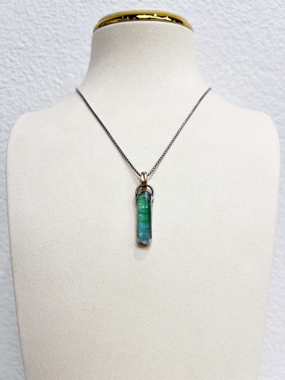 Bluegreen and White Tourmaline and Sterling Silver Necklace by Zach Wright