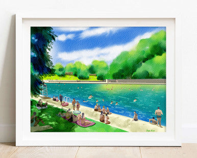 Barton Springs Pool Summer Scene - Austin - Print by Zoee Xiao