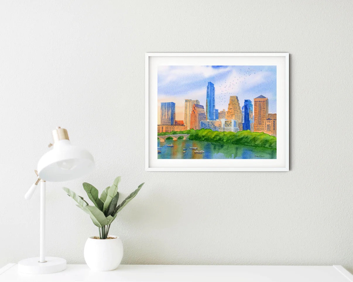 Downtown Austin - Sunset Print by Zoee Xiao