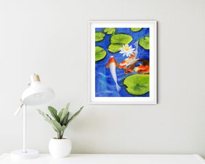 Koi Fish Lily Pond Print by Zoee Xiao