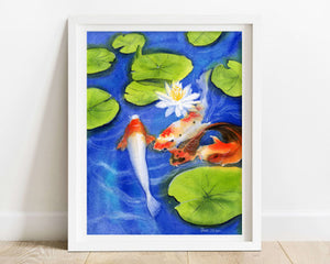 Koi Fish Lily Pond Print by Zoee Xiao