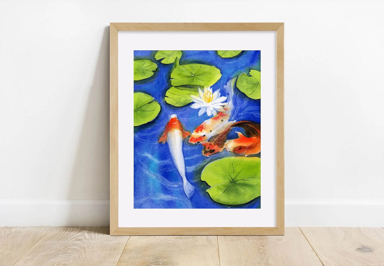 Koi Fish Lily Pond Print by Zoee Xiao + 11"x14"