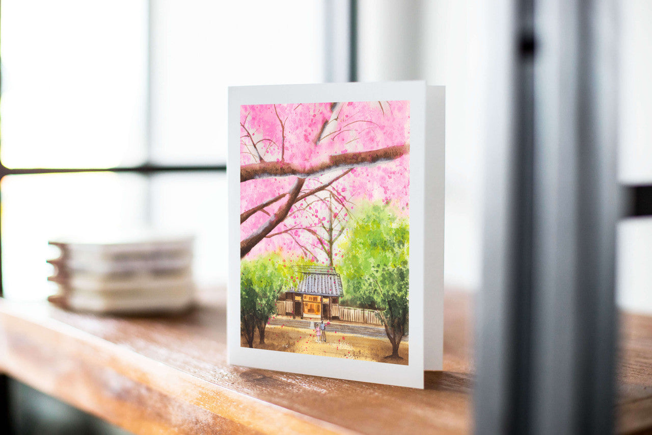 Under the Blossoms Greeting Card by Zoee Xiao