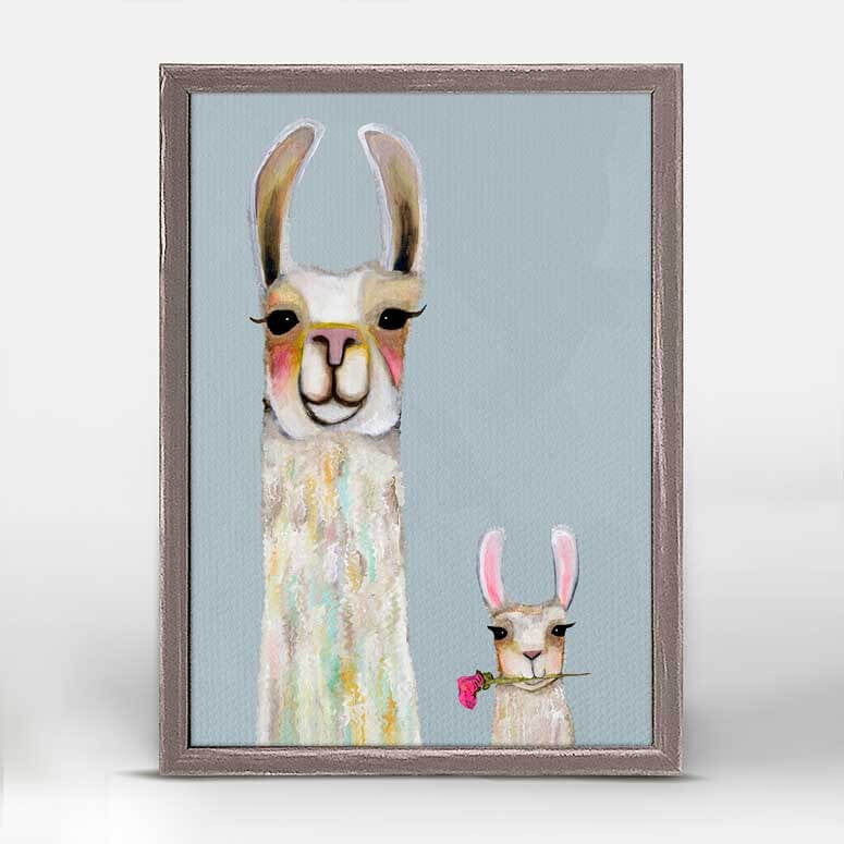 Llama Mama and Baby Mini Framed Canvas Print by Eli Halpin