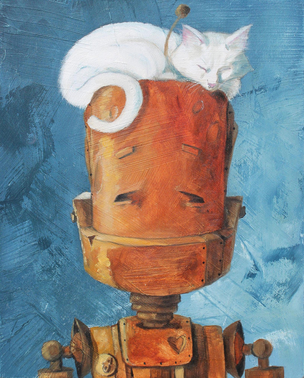 Cat Bot - Robots in Rowboats by Lauren Briere + Print on Wood "Brick"
