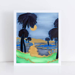 Palm Trees with Golden Sun Print  by Emily Mercedes + 11" x 14"