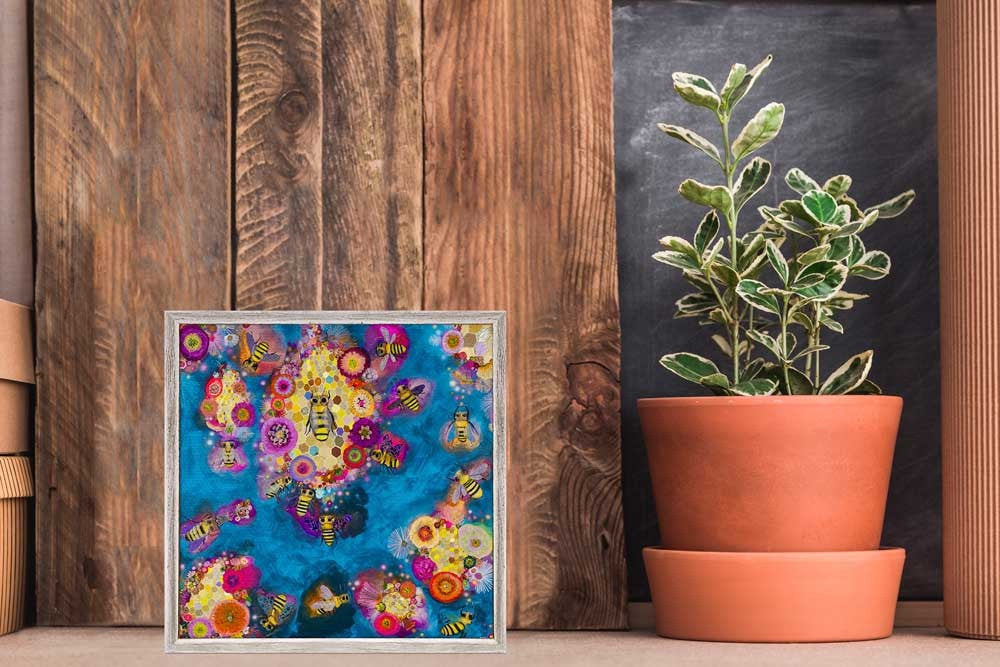 Honeycomb on Azure Mini Framed Canvas Print by Eli Halpin + Rustic Natural Frame
