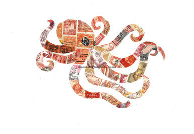 Octopus Postage Stamp Collage Print + 11"x14" by Katie Conley