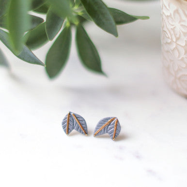 Grey Leaf Stud Earrings - Barcelona Inspirada by Remnant Studios