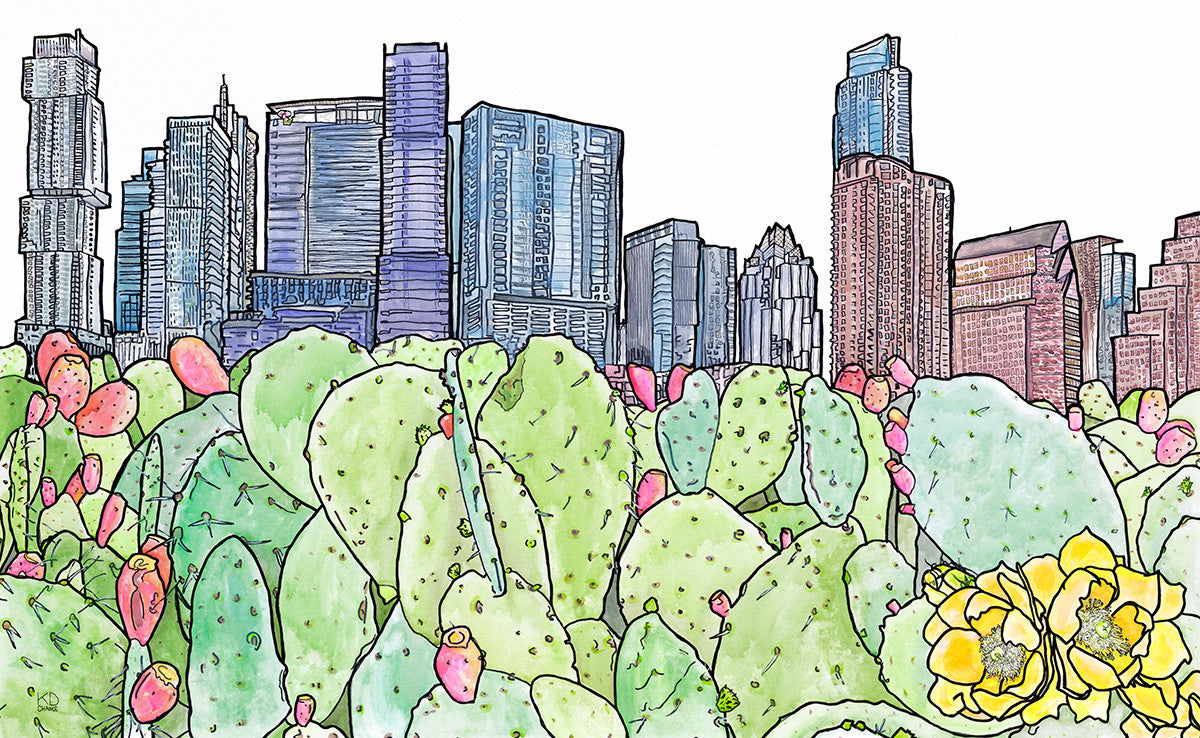 ATX Skyline Cacti Print by Katie Chance