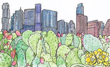 ATX Skyline Cacti Print by Katie Chance