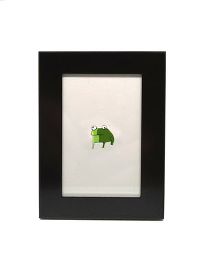 Frog Print by Elisa Wikey, framed paper mini print. Are you an ant? Or do you live in a very small house? Or perhaps you just like charming tiny things? Hurray, finally something that fits your lifestyle! This is a 2.5"x3.5" tiny framed thing, the tiniest and framiest of all the things. Comes with instructions and a Tiny Certificate of Authenticity.