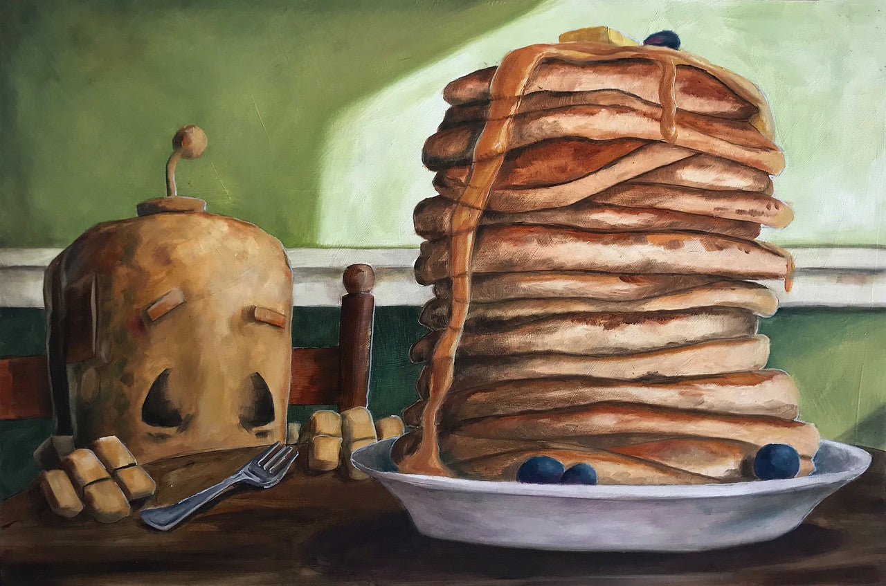 Pancakes Bot - Robots in Rowboats by Lauren Briere + Print on Wood "Brick"