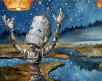 Letting Aglow Bot - Robots in Rowboats by Lauren Briere + Paper Print