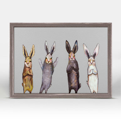 Four Bunnies on Grey Mini Framed Canvas Print by Eli Halpin