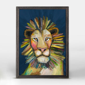 Wild Lion On Blue Mini Framed Canvas Print by Eli Halpin