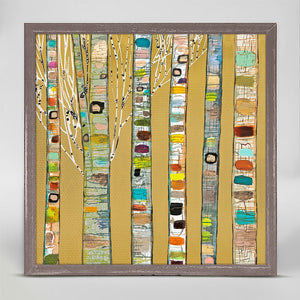 Birch Trees in Gold Mini Framed Canvas Print by Eli Halpin