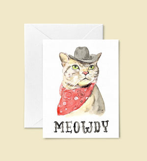 The cowboy cat was created using hand painted watercolor illustrations by Kathy Phan from kathyphantastic.