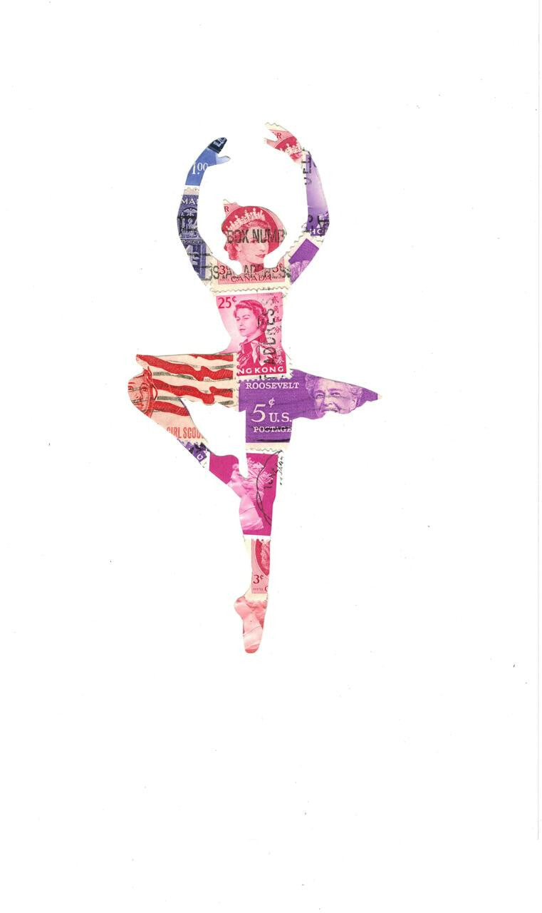 Pink Pirouette Postage Stamp Collage Print by Katie Conley