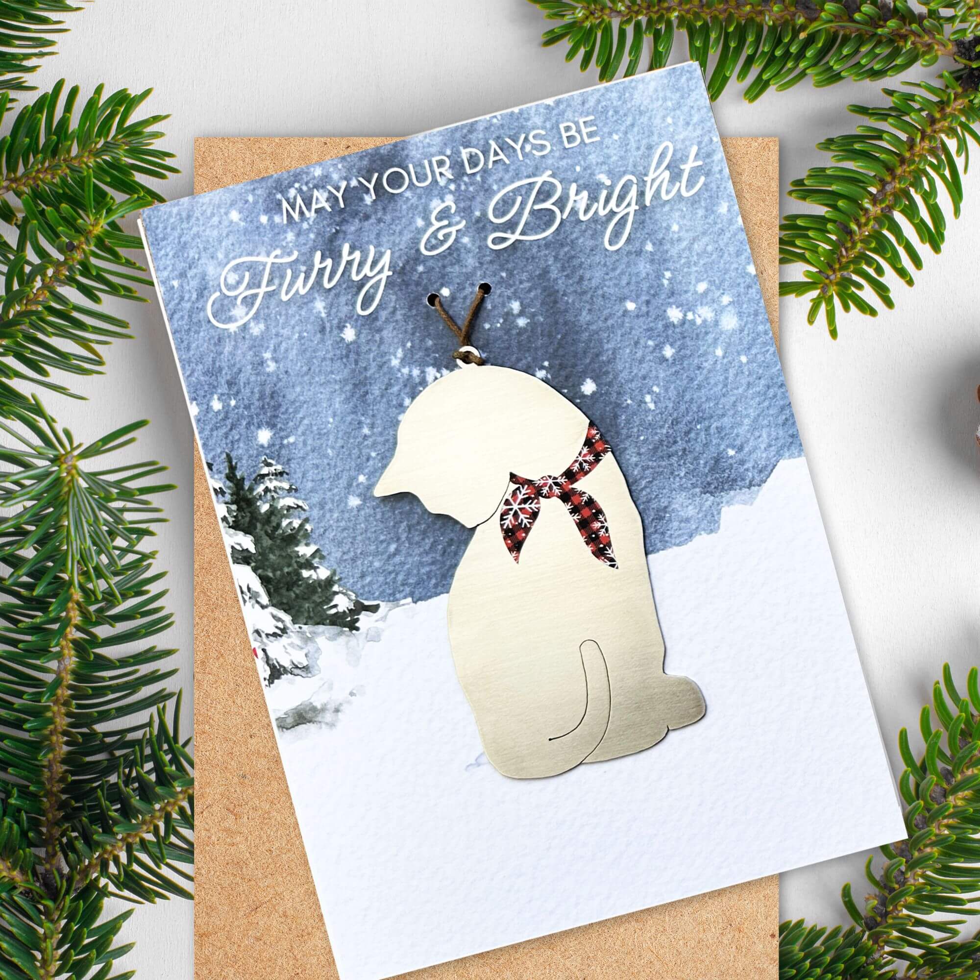 May Your Days Be Furry & Bright Card with Cat Ornament by Authenticaa