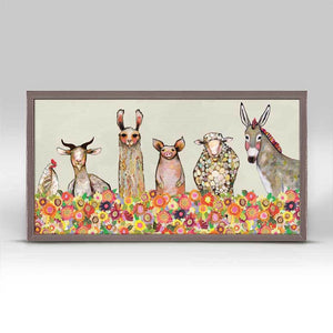 Farm Friends in Blooms Mini Framed Canvas Print  by Eli Halpin