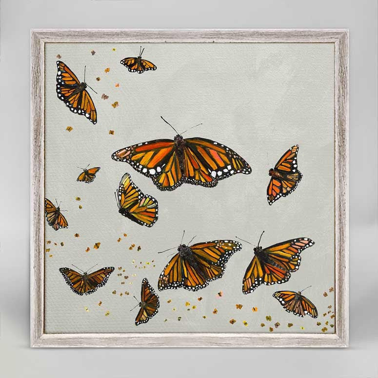 Monarchs on Silver by Eli Halpin - Austin Tx Artist! Mini Framed Canvas Print