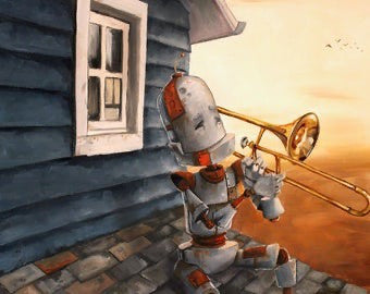 Trombone Bot - Robots in Rowboats by Lauren Briere + Paper Print