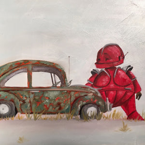 Beetle Bot - Robots in Rowboats by Lauren Briere + Print on  Wood Panel