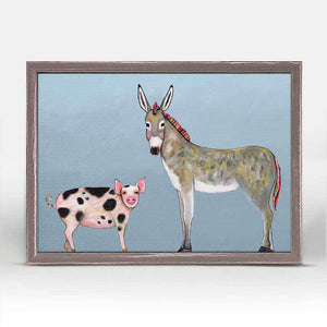 Donkey & Pig Tails Mini Framed Canvas Print in Sky Blue by Eli Halpin