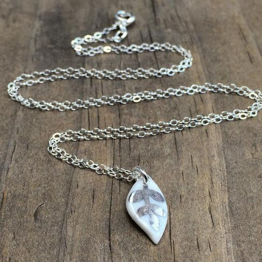 Tiny Leaf Necklace with White Gold Accents by Remnant Studios