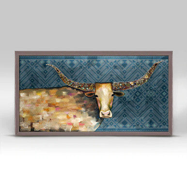 Longhorn Tribal Blue Mini Framed Canvas Print by Eli Halpin